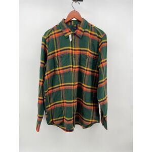 GAP Flannel Shirt Men Large Green Plaid Button Up Cotton NEW Standard Fit